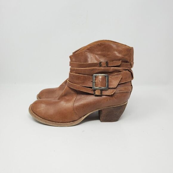 Leather strappy bootiesMIA brandCaramel brown le - Picture 1 of 8